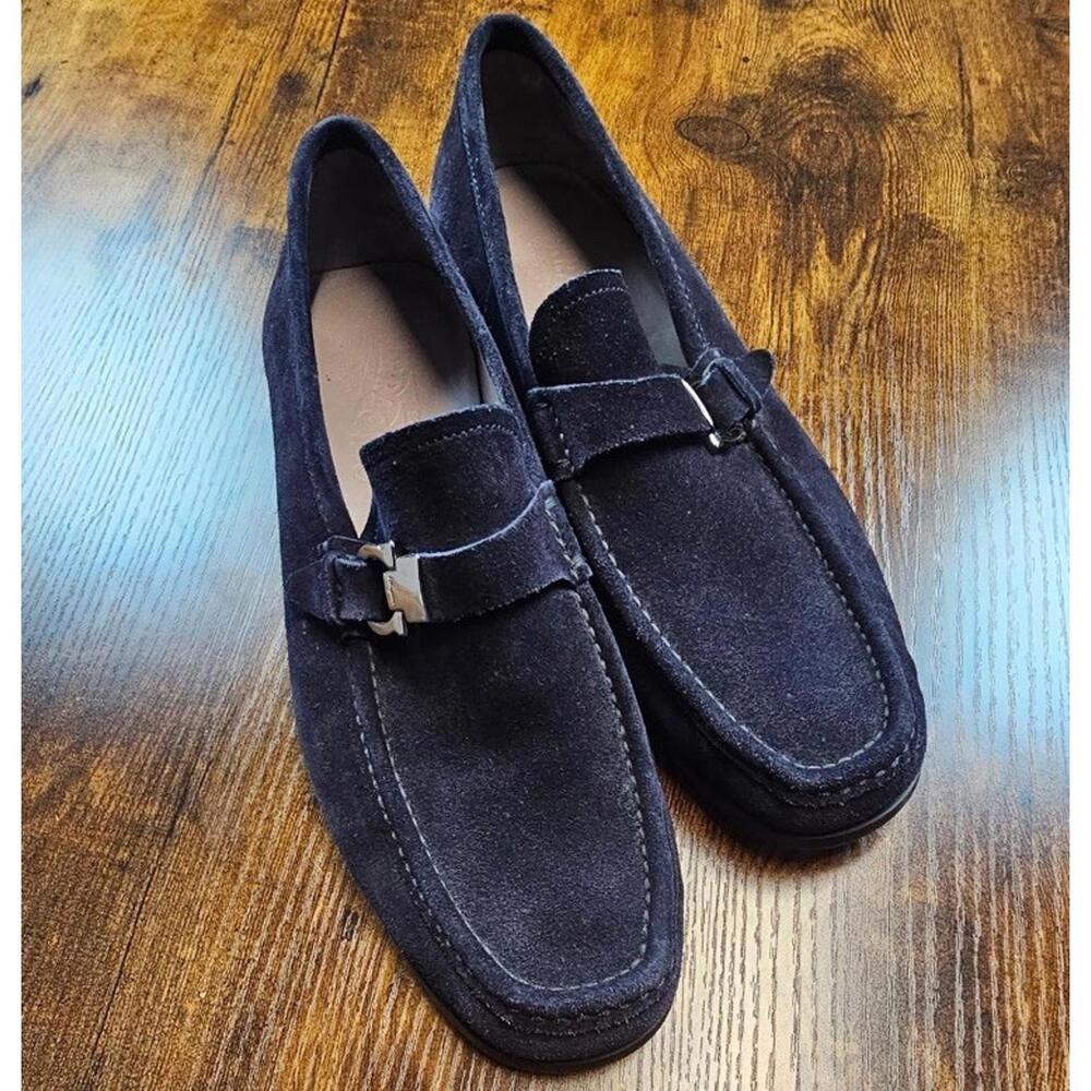 Men's Salvatore‎ Ferragamo Gancini Buckle Dark Navy Suede Loafer US Size 8.5 EUC